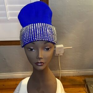 Blue Rhinestone Embellished Beanie